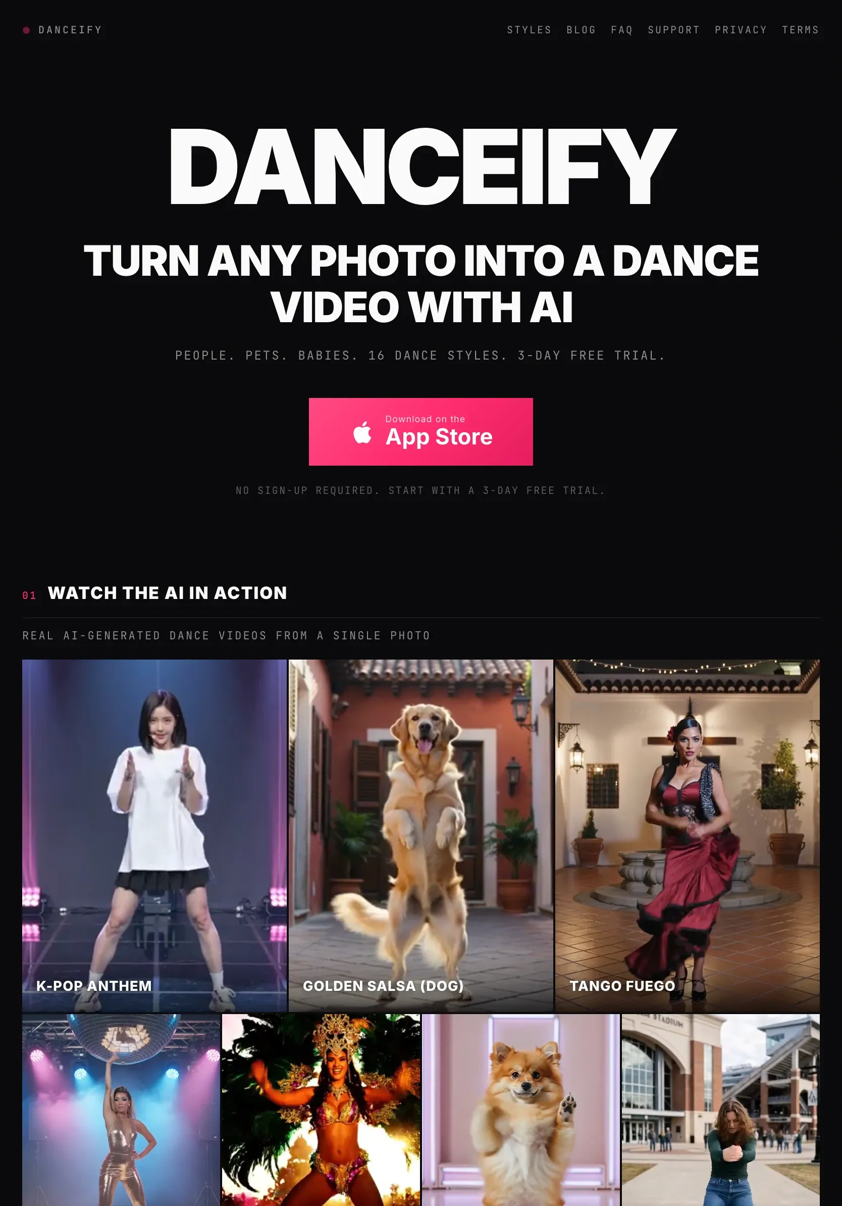 Danceify website on an iPad