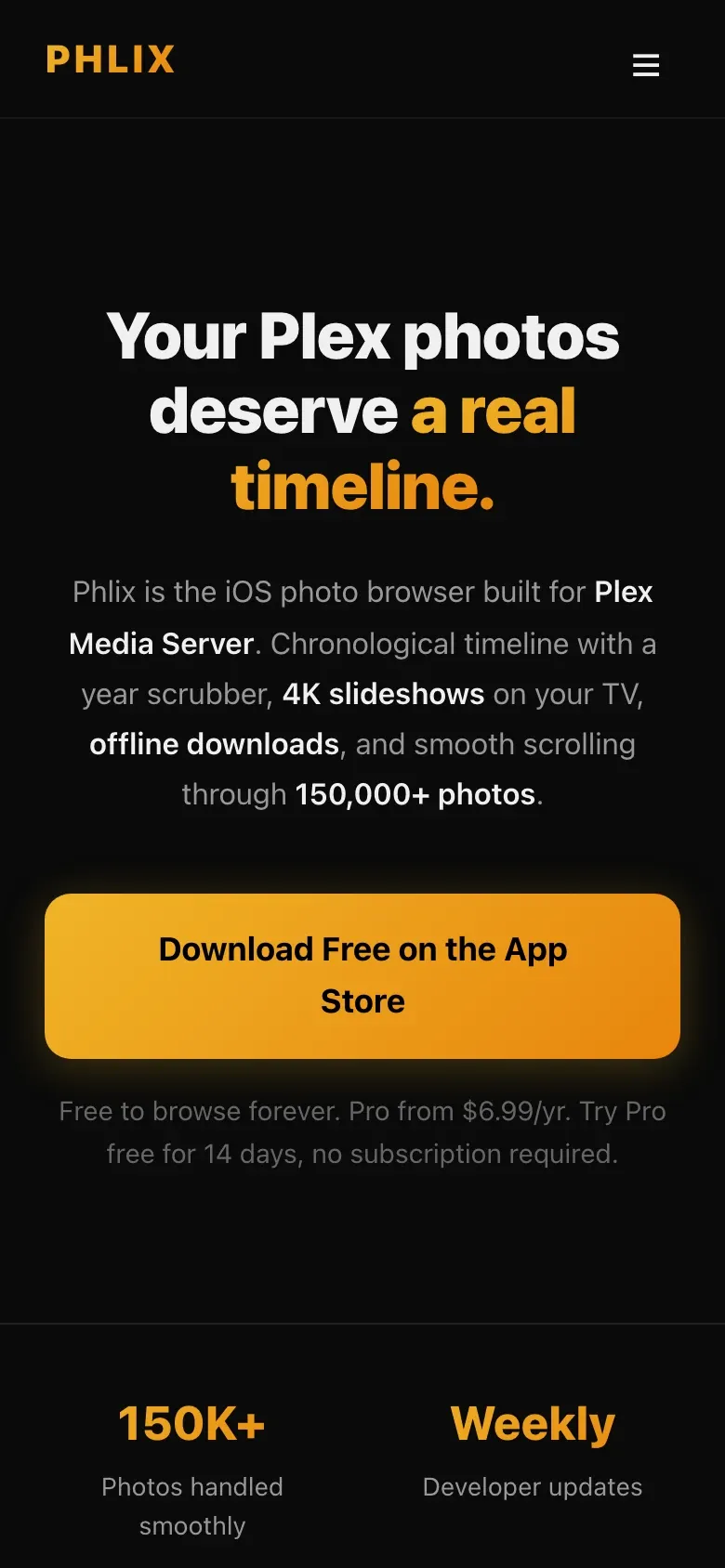 Phlix Photos website on an iPhone