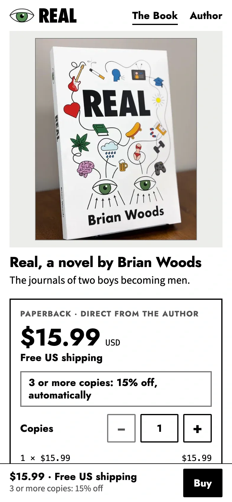 Real by Brian Woods website on an iPhone