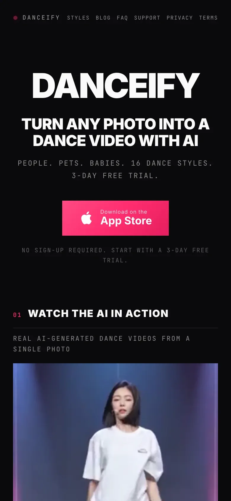 Danceify website on an iPhone