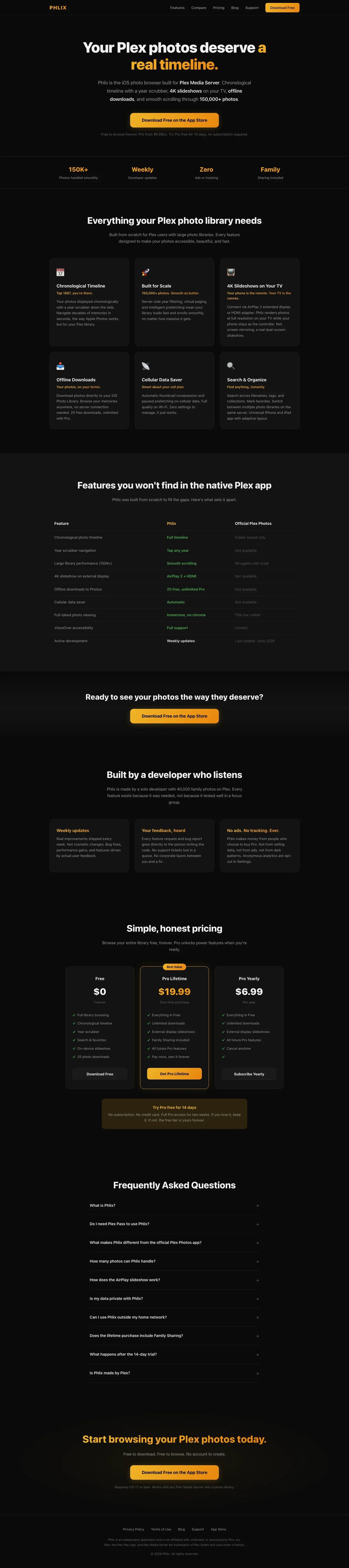 The whole Phlix Photos page on a laptop, from top to bottom