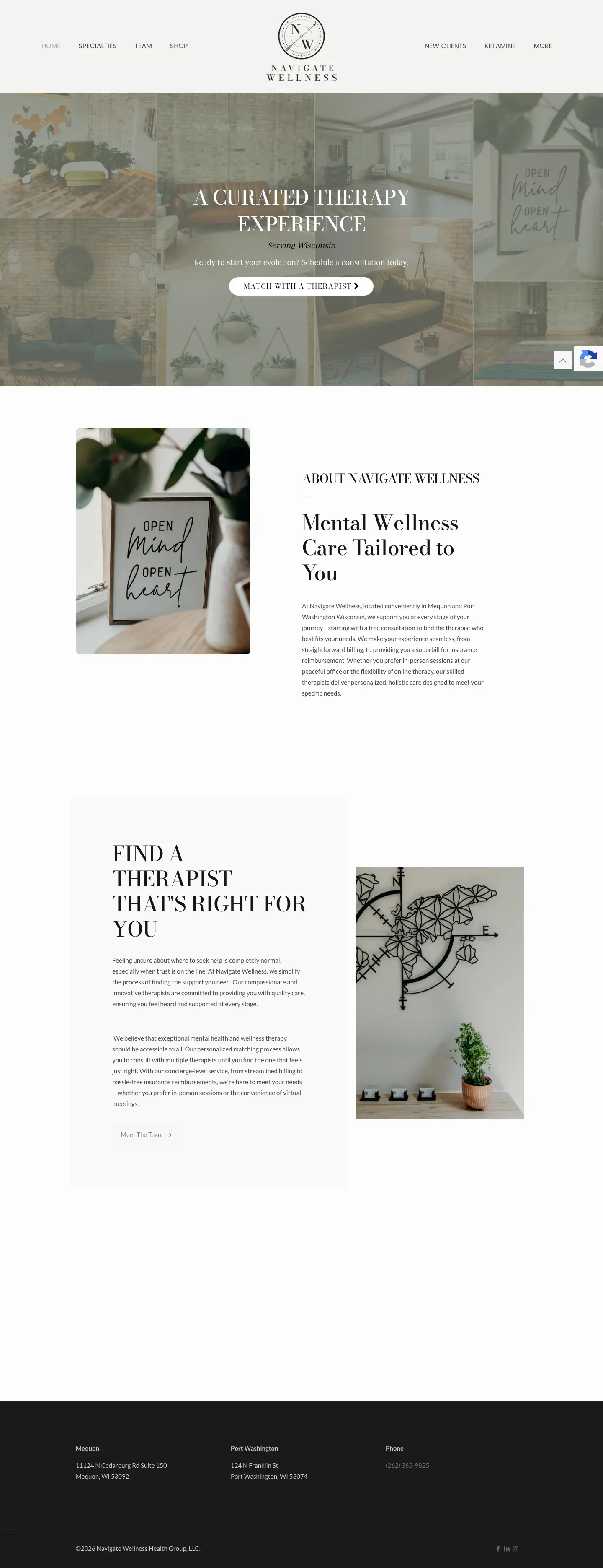 The whole Navigate Wellness page on a laptop, from top to bottom