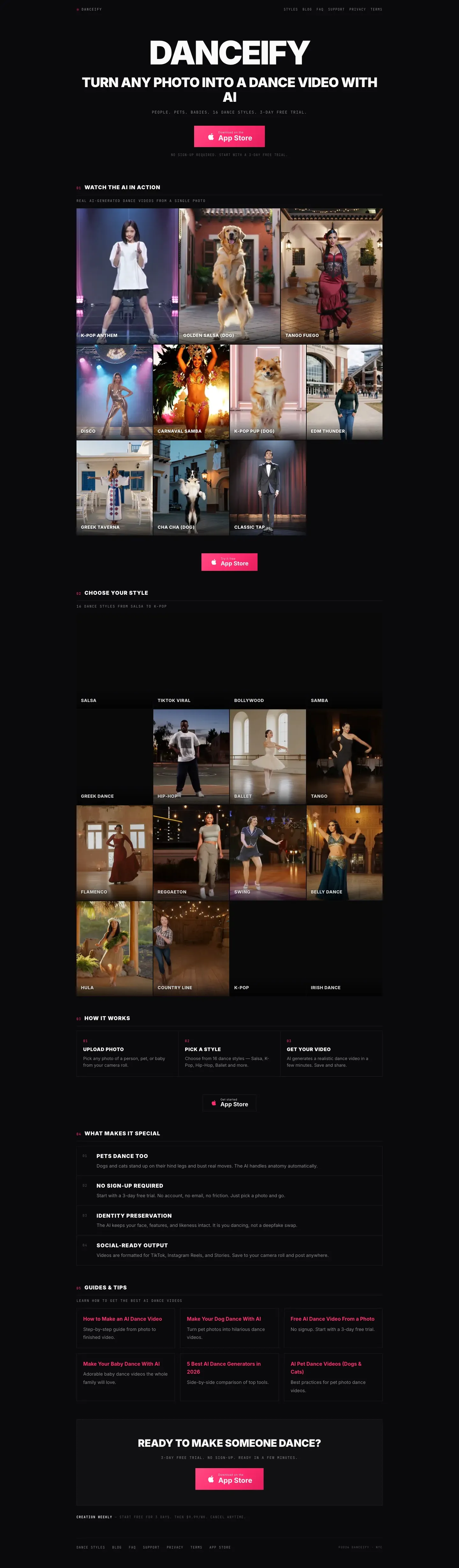 The whole Danceify page on a laptop, from top to bottom